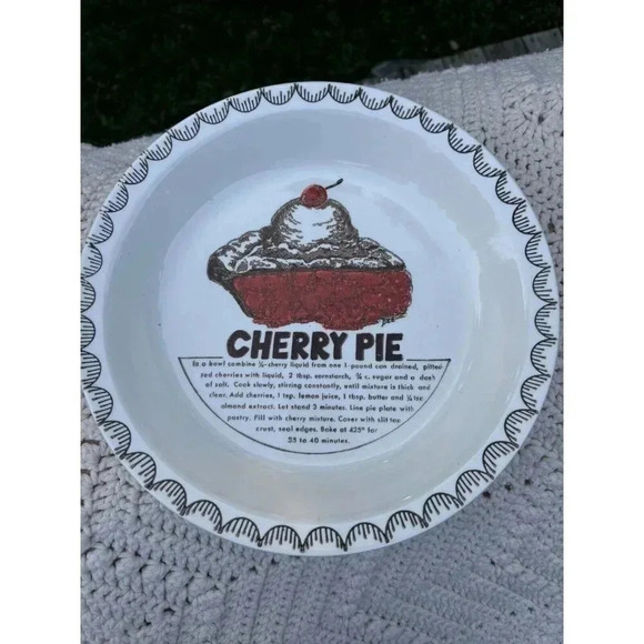 Other - Vintage Retro Cherry Pie Recipe Plate Baking Dish EUC Cottagecore